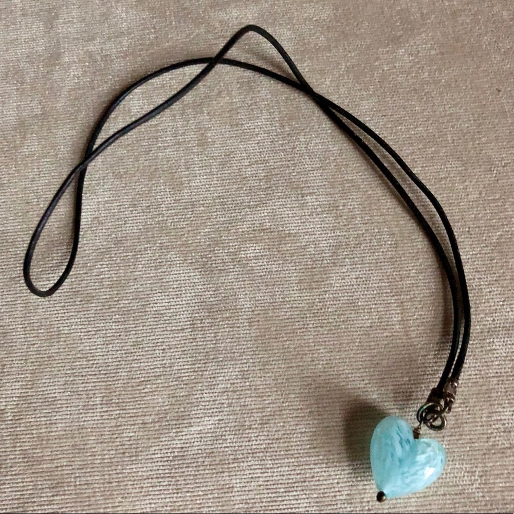 Sky-Blue Blown Glass Heart-shaped Necklace
